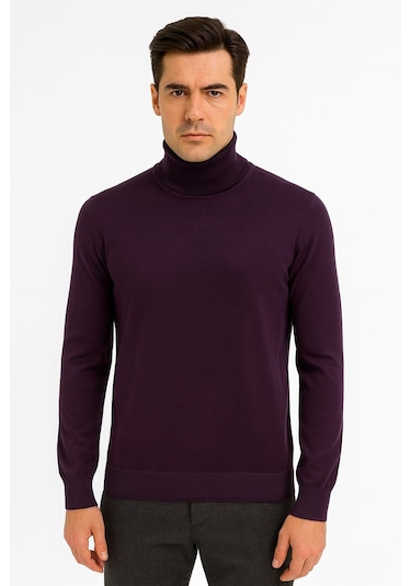 Huffa Erkek Slim Fit Boğazlı Erkek Triko-7430 Mor