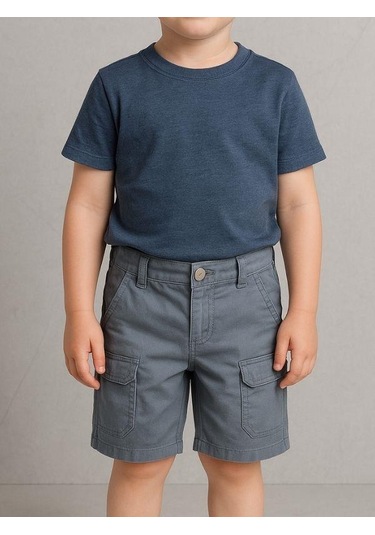 Erkek Bebek Pamuklu Kumaş Cepli Şort-16008 Gri