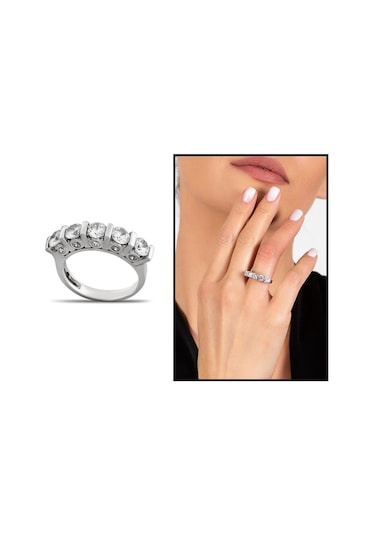 Kenarları Küçük Zirkon Taş Detaylı 925 Ayar Gümüş Kadın Beştaş Yü (500123184)