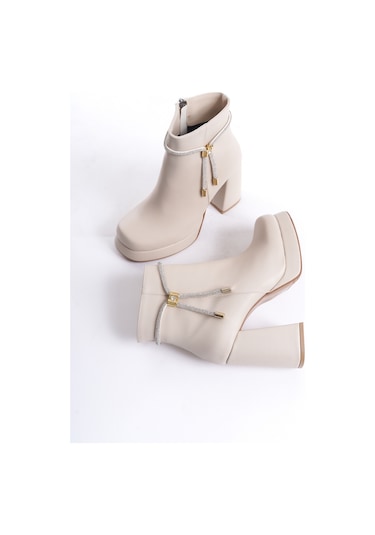 Sofya Kadın Yanı Taşlı Ortopedik Soğuk Geçirmez Bot Bej