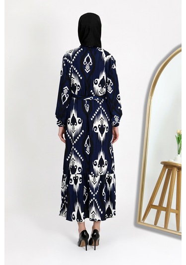 Desenli Bürümcük Elbise Mavi
