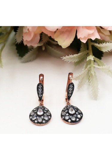Elmas Montürlü Damla Taşlı Damla Set Rose Gold - Gümüş