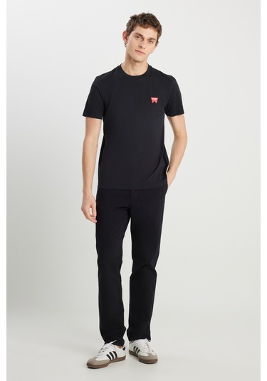 %100 Pamuk Regular Fit Normal Kesim Minimal Logo Siyah Tişört Black