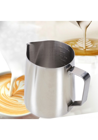 Reedark 350ml Çelik Geri Tabanlı Süt Köpük Kavanozu - Kahve Dekorasyonu İçin İki Kullanımlı Ölçülü Kupa Diğer