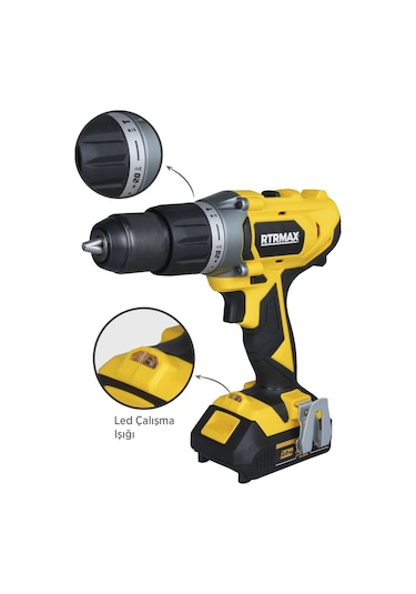 Rtrmax RTX1820 Şarjlı Darbeli Matkap 50 Nm 2x2 Ah Çift Akü X-Lion