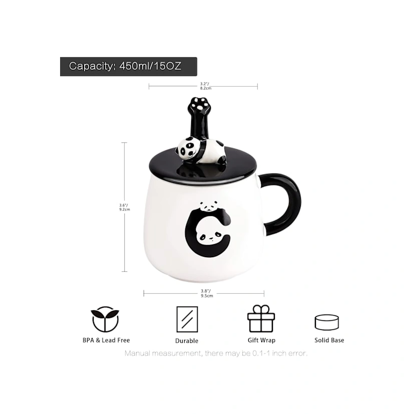 Tembel Panda Kupa - 3d Panda Kapaklı Ve Kaşığıyla Şirin Seramik Kahve Kupası - 3d Panda Kahve Kupası - Komik Kahve Kupası Çay Süt Kupası Hediyeleri Diğer
