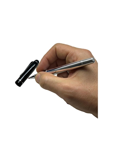 Siyah Gümüş Deri Kılıflı Tükenmez Roller İmze Kalemi 1209gm