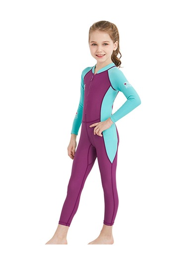 Geeksen Kız Çocukları İçin Tek Parça Uzun Kollü Güneşten Koruyucu Hızlı Kuruyan Yüzme Mayo - Pembe S Fuşya