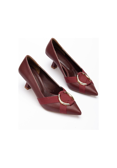 Kadın Topuklu Ayakkabı Bordo Halka Tokalı Kadeh Topuklu-3585 Bordo