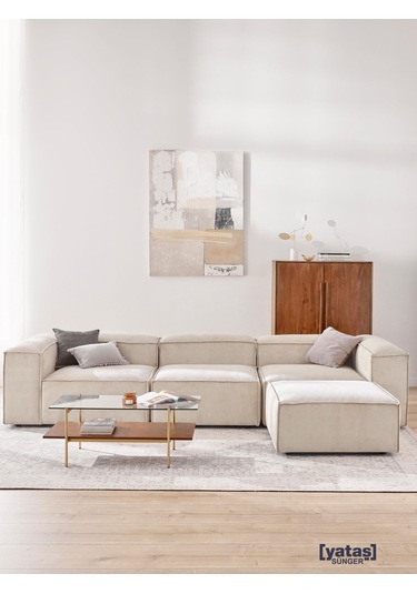 Most Mollis 4 Modül Köşe Koltuk 01 Fitilli Kırık Beyaz Kadife Kum