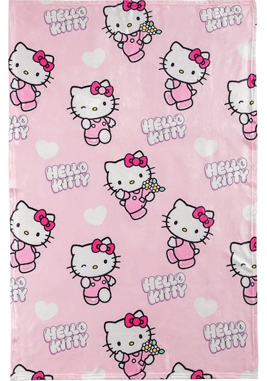 Pembe Hello Kitty Baskılı Tv Battaniyesi 100x150 Cm
