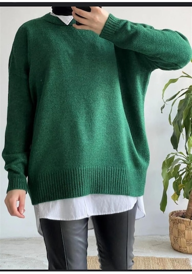 Kozia Outdoors Bisiklet Yaka Oversize Triko Kazak Yeşil