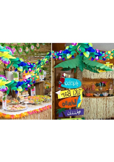 Neevoyu Hawaii Parti Kağıt Çekçek Çiçekleri - 2 Adet Paket, 3m Uzunluk, 19cm Genişlik, 2cm Kalınlık