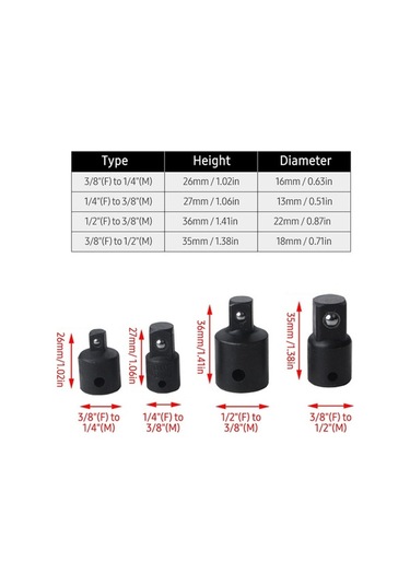 Tongxida 4 Parça Çelik Adaptör Seti - 1/4, 3/8, 1/2 İnç - Makas Ve Uygulamalar İçin