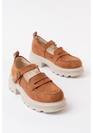 745-771 Taba Süet Kadın Günlük Yüksek Tabanlı Loafer Ayakkabı Taba