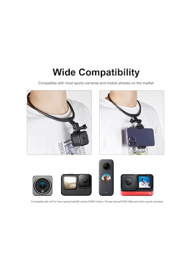 Gopro Aksiyon Kameraları İçin Puluz Tembel Ayarlanabilir Boyun Braketi Siyah