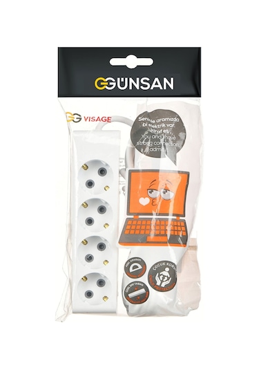 Günsan  Dörtlü Çocuk Korumalı Topraklı Grup Priz 5 Metre