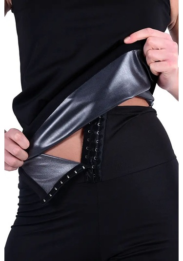 Pastimore Termal Sauna Agraflı Şort Atlet Takım Siyah Siyah