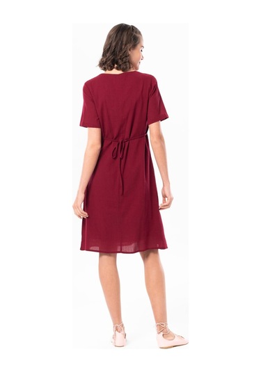Kısa Kol Şile Bezi Kare Yaka Narin Kısa Yazlık Elbise Bordo Brd-bordo Bordo