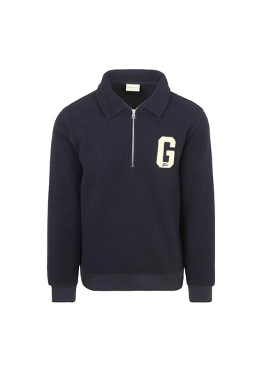 Erkek Polo Yaka Yarım Fermuarlı Aplike Armalı Sweatshirt - Lacivert Evenıng Blue