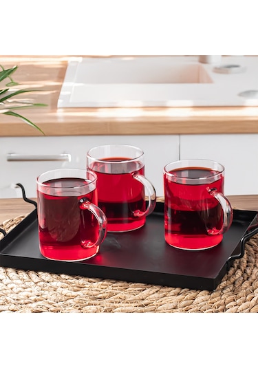 Porsima 6080 6'lı Borosilikat Cam Kulplu Çay Bardağı Kupa 200 Ml