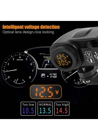 Maoyaya Motosiklet Usb Şarj Termometre, 2x Led, Dijital Görüntü