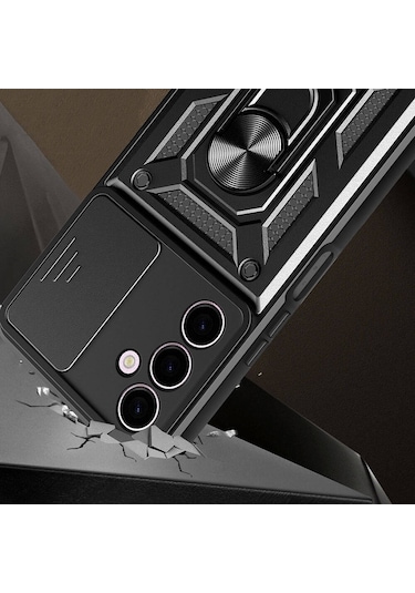 Samsung Galaxy Uyumlu A24 Kılıf Manyetik Standlı Kamera Korumalı Yüzüklü Zırh Tank Kılıf Koruyucu Kapak