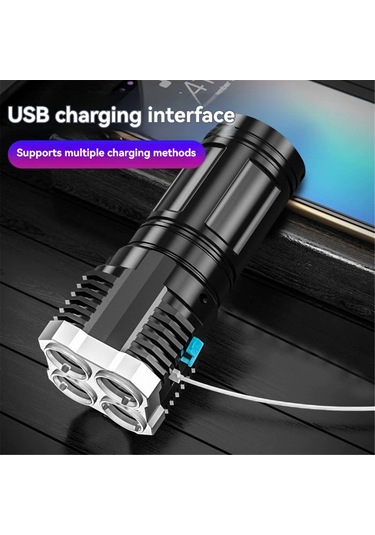 Aubyhe Usb Şarjlı Dört Led Işık, Cob Yan Aydınlatma, 400mah Pil, Su Geçirmez, Taşınabilir Dış Mekan El Feneri Siyah
