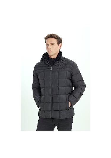 AC&Co / Altınyıldız Classics Erkek Syh Sıcak Tutan Elyaf Dolgulu Standart Fit Normal Kesim Dik Yaka Yan Cepli Şişme Mont Syh Siyah