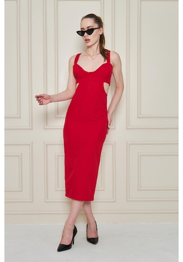 Kirmizi Bel Detayli Mezuniyet Elbise Kırmızı