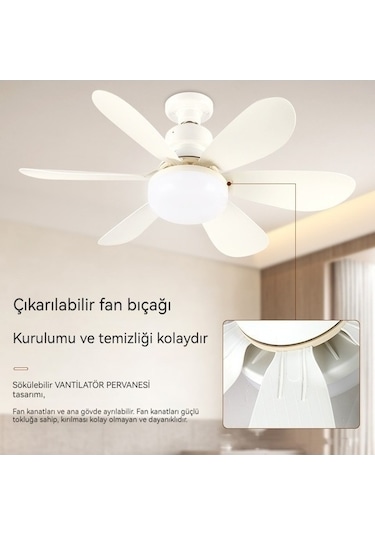 Opulentliving Zaman Vantilatörü Uzaktan Tavan Pervaneli Lamba Kumandalı Eternal Ayarlı Çok Renkli 52cm Çok Renkli