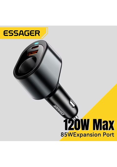 Essager 120w Araç Şarjı Genişletme Bağlantı Noktası Type-c+usb