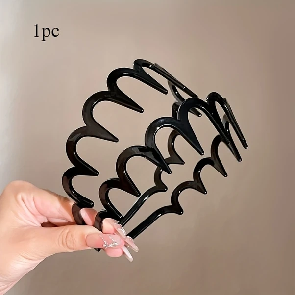 Gateesat Siyah Pvc Dalga Saç Bandı - Kadınlar İçin Kaymaz Yüz Yıkama Ve Yüksek Taç Saç Stili Siyah