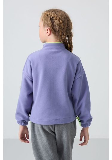 Tommy Life Eflatun Kalın Yumuşak Dokulu Standart Fit Nakışlı Polar Kız Çocuk Sweatshirt - 75157 Eflatun