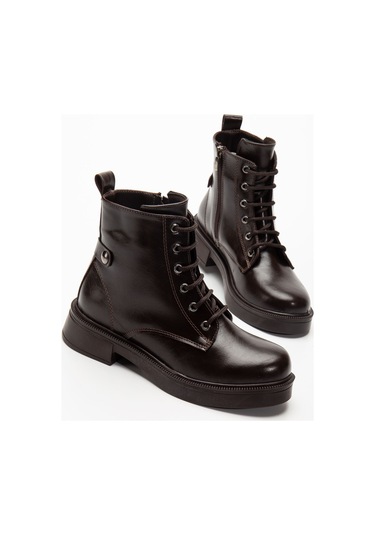 02-2003 Kahve Kırışık Rugan Bağcıklı Fermuarlı Günlük Kadın Bot Kahve