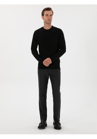 Cacharel Siyah Slim Fit Yün Karışımlı Bisiklet Yaka Triko Kazak