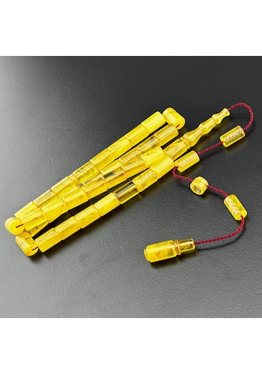 El Yapımı Sıkma Kehribar Kesme Tesbih Hcz-model Tgver Sarı