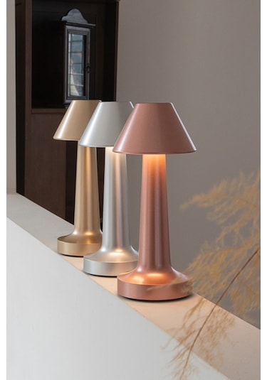 Şapkalı Mantar Model Gold Altın Renk Dokunmatik Şarjlı Masa Lambası Gold