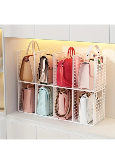 Fochsia Beyaz 3 Katlı Metal Çanta Ve Aksesuar Depolama Askılı Raf Ve Çekmeceli Stackable Düzenleyici Ahşap