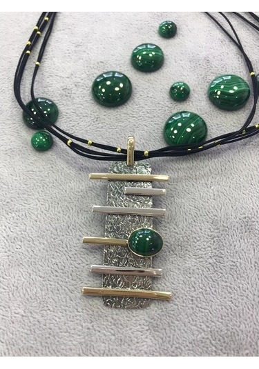 Malakit Taşlı Gümüş Set 925 Ayar