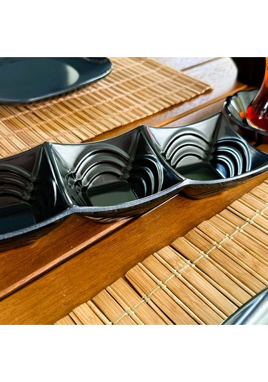 Alezy 524 Göreme Melamin Termostar Ürgüp Üçlü Sosluk 24x8cm Siyah