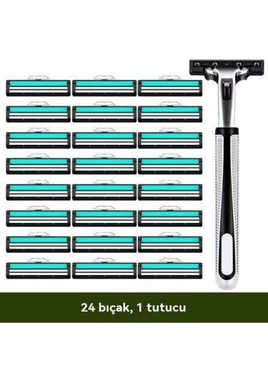 Bıçak Tıraş Makinesi Tıraş Makinesi Paslanmaz Çelik Manuel Kafa Erkek Vintage Sakal Bıçağı Sakal Bıçağı Sakal Bıçağı Elektrikli Değiştirme 24 Bıçak, 1 Tutucu