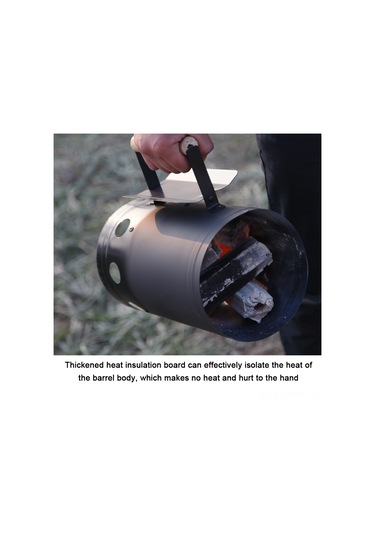 Maiyame Kömür Ateşleyici Silindir - Isı Yalıtımlı Ahşap Kolu İle Dış Mekan Barbekü İçin Yangın Başlatıcı Ve Kömür Saklama Kutu Siyah