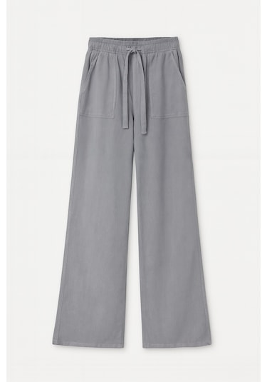 4629 Kadın Bol Paça Yüksek Bel Viskon Palazzo Pantolon Antik Gri Gri
