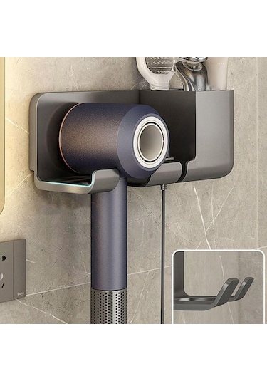 Siyah Duvara Monte Saç Kurutma Makinesi Tutucu Banyo Raf Kurutucu Standı Banyo Organizatör Siyah