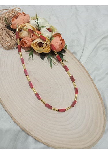 Şık Kırmızı Modern Kolye Ve Bileklik Takı Seti Kırmızı