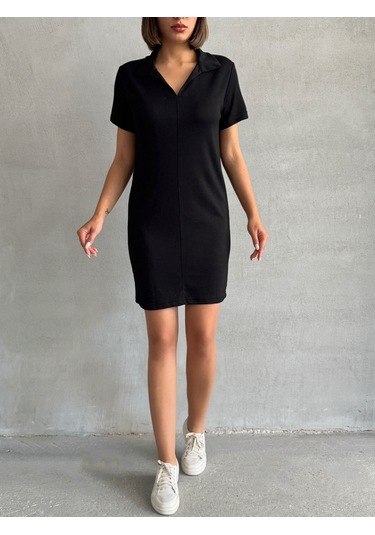 Kadın Polo Yaka Soft Touch Elbise Siyah