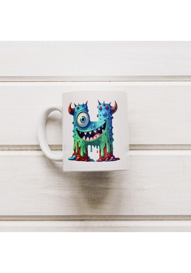 H Harfi Bardak, Sevimli Canavarlar Harflı Bardak Hediyesi Porselen Beyaz