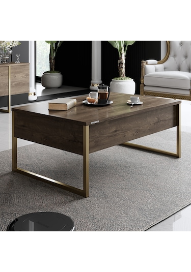 Luxe Gold Demir Ayaklı Ceviz Orta Sehpa Ceviz - Gold