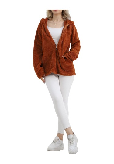 Büyük Beden Peluş Mont Tarçın Taba